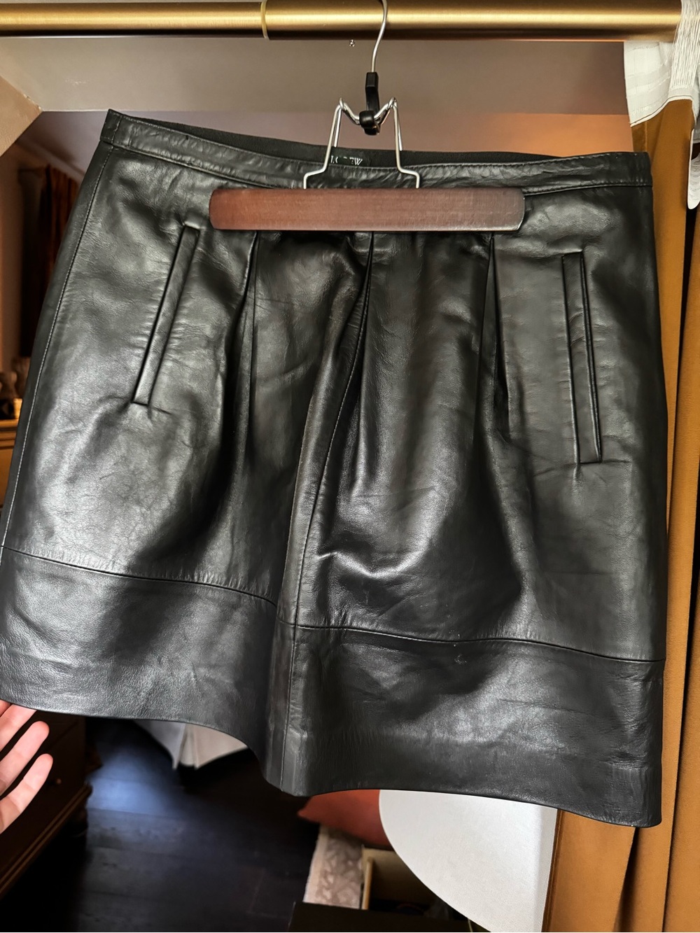 J. Crew Black Leather Pleated Mini Skirt
